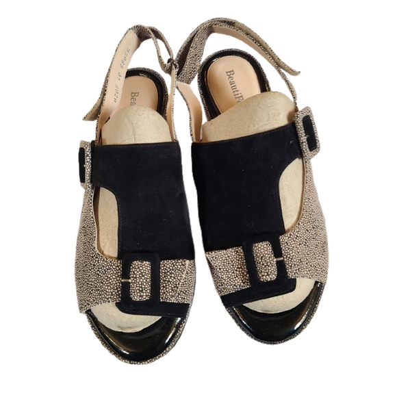 BEAUTIFEEL SUEDE WEDGE TWO-TONED OPEN-TOE SANDALS - Picture 5 of 7